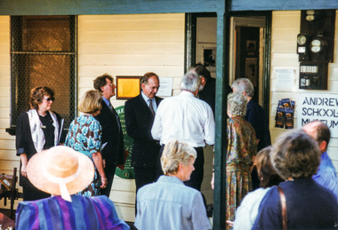 Photograph, Peter Bassett-Smith, Visit by The Honourable Sir James Augustine Gobbo AC CVO QC, Governor of Victoria, to the Andrew Ross Museum, Kangaroo Ground, 2 March 2000, 02/03/2000