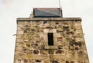 Photograph, Bugler from Simpson Barracks (Watsonia), Rededication Ceremony, War Memorial Tower, Kangaroo Ground. 8 November 2001, 08/11/2001