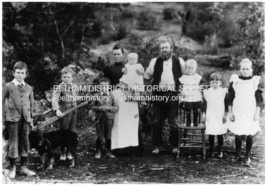 Negative - Photograph, Sabina and Will Mills and family, Upper Diamond Creek (Wattle Glen), c.1899