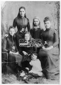 Photograph, Frances Ellen Hurst (tall standing rear), with other girls and mistress of small ladies school, Preston, 1890
