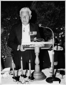Photograph, Shire of Eltham Centenary Dinner; His Excellency Major General Sir Rohan Delacombe, K.C.M.G., K.C.V.O., K.B.E., C.B., D.S.O., D.St.J., Governor of Victoria, 6 April 1971, 6 Apr 1971