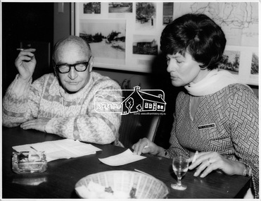 Photograph, Book launch "Pioneers & Painters"; Left: Mr. Alan Marshall, Right: Cr. (Mrs.) C.M. Pelling, 7 Jul 1971