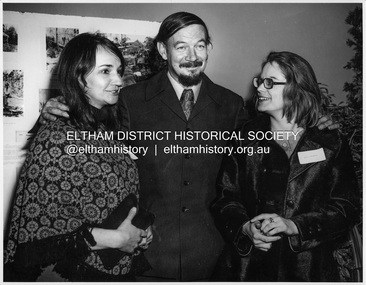 Photograph, Book launch "Pioneers & Painters"; Mary and Peter Stansfield with Miss Jean Truebridge, 7 Jul 1971