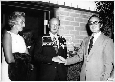 Photograph, Cr. Dreverman, Shire President welcoming guests to Buffet Dinner, 7 Jul 1971