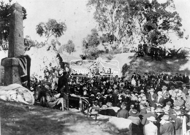 Negative - Photograph, Unveiling of War Memorial Obelisk, corner of Main Road and Bridge Street, Eltham, 3 Aug. 1919