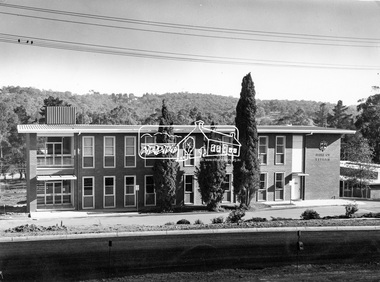 Photograph, Eltham Shire Office, shortly after duplication of Main Road, c.1968