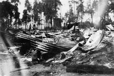 Photograph, Thomson's Hotel, Kinglake, after bush fire,  25 February, 1926