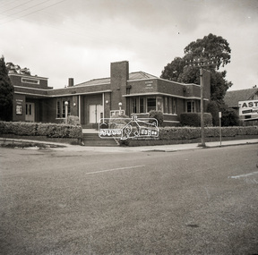 Negative - Photograph, Peter Bassett-Smith (poss), Shire of Eltham Office and Hall, cnr Main Road and Arthur Street, Eltham, c.1961