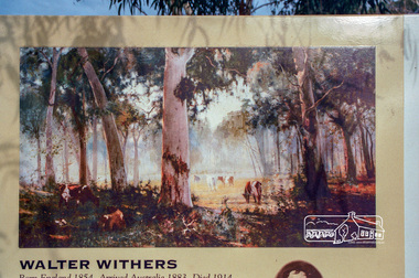 Photograph, Heidelberg Artists Trail sign, "The Silent Gums" Walter Withers 1909, Wingrove Park, Eltham, c.May 2001