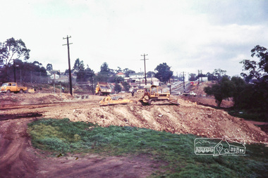 Photograph, Russell Yeoman, Main Road duplication roadworks between Bridge Street and Shire of Eltham offices, 1968