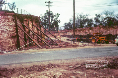 Photograph, Russell Yeoman, Roadworks at the intersection of Bridge Street with Main Road, during the widening of Main Road, Eltham, 1968