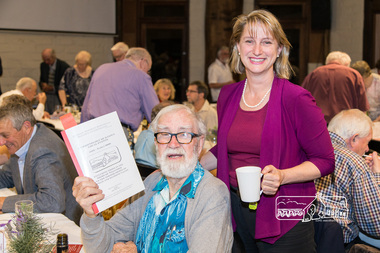 Photograph, Peter Pidgeon, Former Society President, Harry Gilham (1993-2008) and the Hon. Vicki Ward, M.P. for Eltham, 2710/2017
