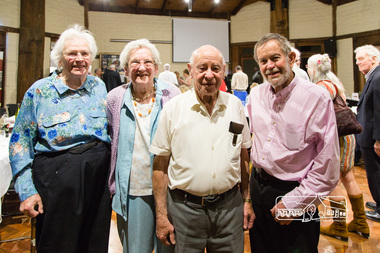 Photograph, Peter Pidgeon, From left: Diana Bassett-Smith, founding member and Committee member, Gwen Orford, former Committe member and former Treasurer/Membership Secretary (1991-2005), Doug Orford, Committee Member and former Vice President (1989-2016) and Russell Yeoman, founding member and Secretary since 1969, 2710/2017