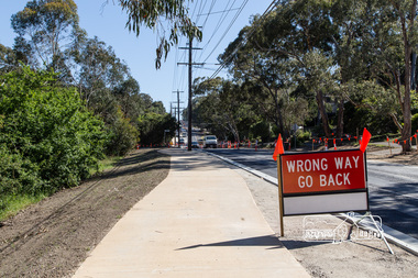 Photograph, Peter Pidgeon, Looking north from near Baxter street showing new wide footpath, Bolton Street upgrade, Eltham, 13 November, 2017, 13/11/2017