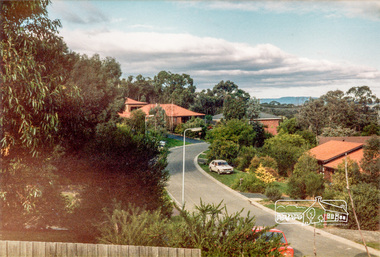 Photograph, Stokes Place, Eltham, June1986; looking southeast from linear park reserve near no. 10, 1980