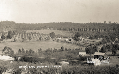Photograph postcard, Bird's eye view, Research; postcard dated 3 July 1916
