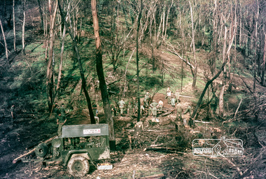 Photograph, Russell Yeoman, Construction of fire access on Gumtree Road, Research, by Army Reserve Engineers under command of Captain Bill Oakley, c.1966, 1966c