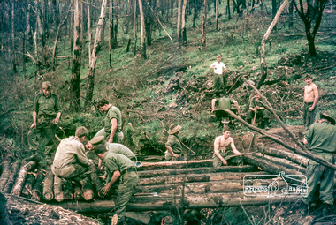 Photograph, Russell Yeoman, Construction of fire access on Gumtree Road, Research, by Army Reserve Engineers under command of Captain Bill Oakley, c.1966, 1966c