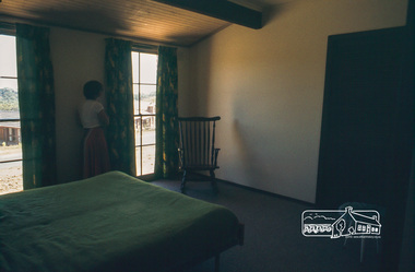Photograph, Carla Vermey in master bedroom, April 1980