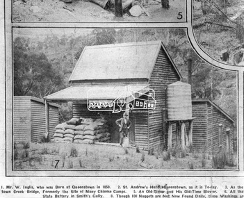 Photograph, Queenstown - St. Andrews District. "Quartz awaiting crushing at the State Battery in Smith's Gully.", c.1929