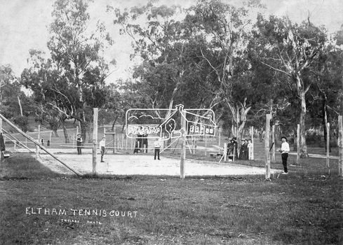 People pose for a photograph at the Eltham tennis court.