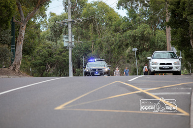 Photograph, Main Road north bound closed and secured by Police, Save Community Reserves Rally, Main Road, Eltham, 4 March 2018, 4/3/2018