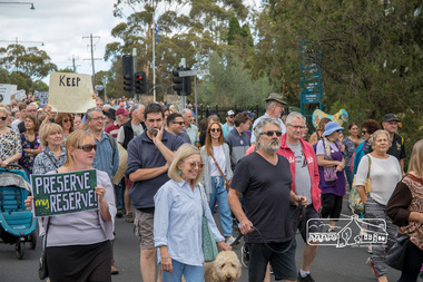 Photograph, Save Community Reserves Rally, Main Road, Eltham, 4 March 2018, 4/3/2018