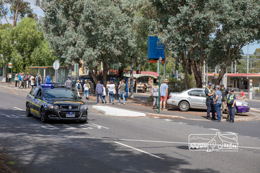 Photograph, The end of the march along Main Road at the Eltham Railway Station carpark, Luck Street, Save Community Reserves Rally, Main Road, Eltham, 4 March 2018, 4/3/2018