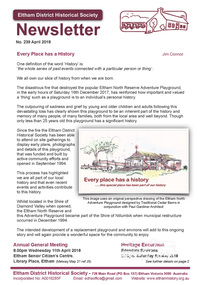 Newsletter, Eltham District Historical Society, Newsletter, No. 239 April 2018