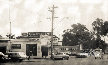 Photograph, Barber Shop and Lyon Bros Ford, Main Road, Eltham, c.1972, 1972c