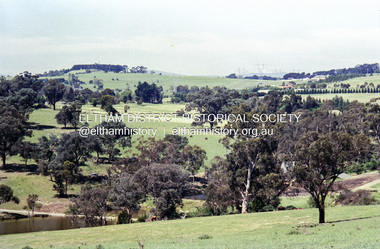 Negative - Photograph, Looking northeast from Eltham-Yarra Glen Road towards the Eltham War Memorial Tower, Kangaroo Ground, 1998c