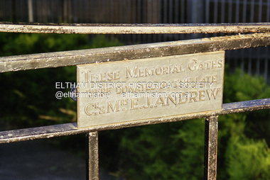 Negative - Photograph, Eltham War Memorial Gates, entrance to War Memorial buildings, 1998c