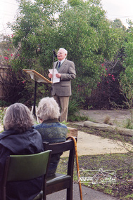 Photograph, Peter Bassett-Smith, former Society President, Opening Ceremony of Local History Centre, 728 Main Road, Eltham, 12 July 1998, 12/07/1998