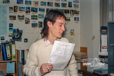 Photograph, Building Inspector Danny Hick holding a summons to appear in Magistarte's Court, Heidelberg on 29-30 August 1989, 1989