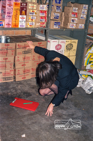 Photograph, Dianne Yans, Health Inspector, undertaking inspections at Safeway Supermarket, 1989, 1989