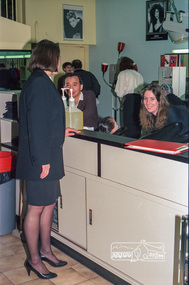 Photograph, Dianne Yans, Eltham Shire Council Health Inspector conducting an inspection at a local hairdresser, 1989, 1989