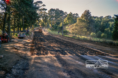 Photograph, Roadworks prior to sealing along Mount Pleasant Road near the junction with Reynolds Road, Eltham, c.1988, 1988c