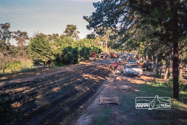 Photograph, Roadworks prior to sealing along Mount Pleasant Road near the junction with Reynolds Road, Eltham, c.1988, 1988c