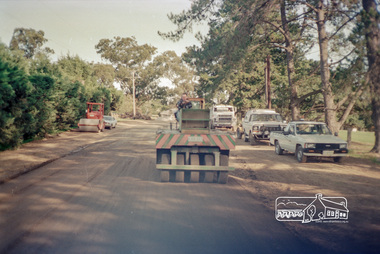 Photograph, Roadworks prior to sealing along Mount Pleasant Road near the junction with Reynolds Road, Eltham, c.1988, 1988c