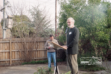 Photograph, Society Secretary Russell Yeoman and Society President Harry Gilham, Opening Ceremony of Local History Centre, 728 Main Road, Eltham, 12 July 1998, 12/07/1998