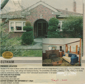 Newsclipping, 13 Luck Street, Eltham, September 2000, 2000