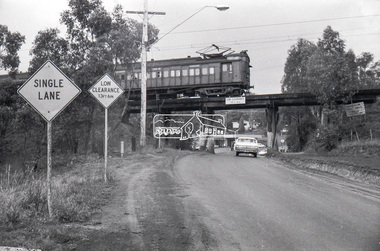 Negative - Photograph, Old timber railway bridge, Sherbourne Road, Montmorency, c.1970