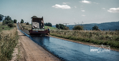 Photograph, Fred Mitchell, Bitumen sprayer for sealing Eltham-Kangaroo Ground Road, 1954, 1954