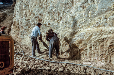 Photograph, Fred Mitchell, Excavating at the corner of Main Road and Bridge Street, Eltham, 1968, 1968
