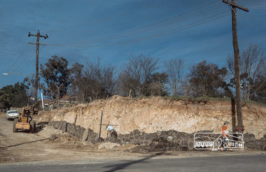 Photograph, Fred Mitchell, New embankment on southeast corner of Bridge Street and Main Road, Eltham, during duplication works, 1968, 1968