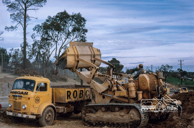 Photograph, Fred Mitchell, Road construction during duplication of Main Road near Our Lady Help of Christians Church, Henry Street, Eltham, 1968