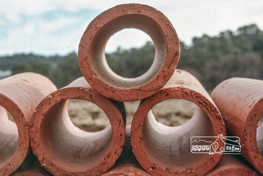 Photograph, Fred Mitchell, Construction materials for Main Road duplication, Eltham, 1968, 1968