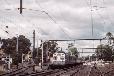 Photograph, Fred Mitchell, Hitachi train, Eltham Railway Station, 1983