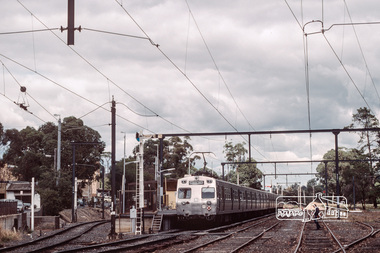 Photograph, Fred Mitchell, Hitachi train, Eltham Railway Station, 1983, 1983