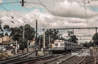Photograph, Fred Mitchell, Hitachi train, Eltham Railway Station, 1983, 1983